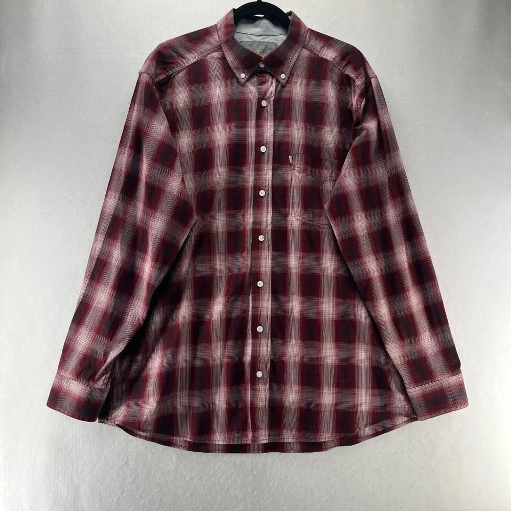 Panhandle Shirt Mens Sz L Tuf Copper Performance Plaid Button Up Long Sleeve Red